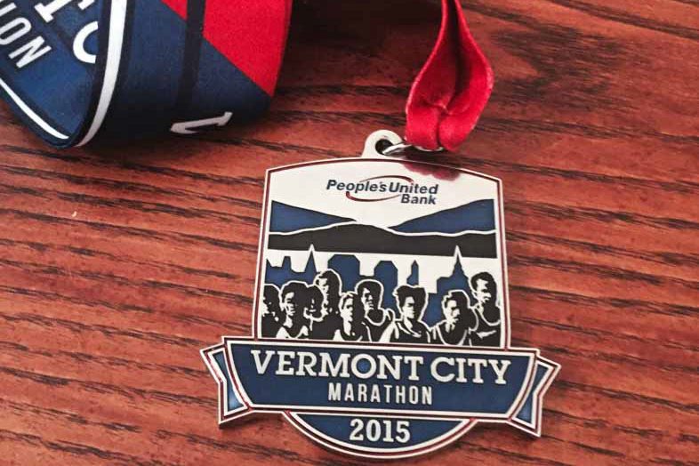 Medal from the 2015 Vermont City Marathon.