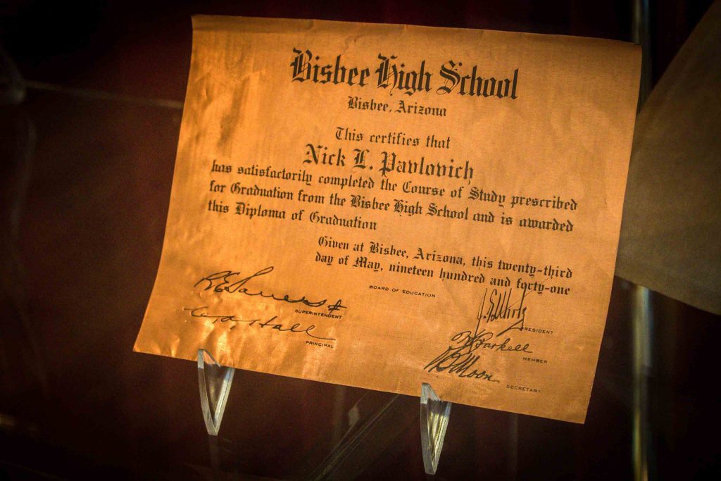 Display of a Bisbee High School diploma from 1941.