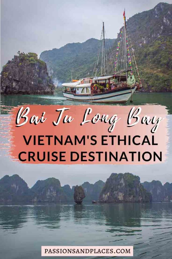 A Halong Bay cruise is the top thing to do in Vietnam - but the bay has become overcrowded, heavily polluted, and unsustainable. For a more ethical trip, look for a Halong Bay alternative like neighboring Bai Tu Long Bay, Vietnam, instead. Here’s what to consider about Bai Tu Long Bay or Halong Bay, plus a guide to planning your trip. #Vietnam #HalongBay #BaiTuLongBay